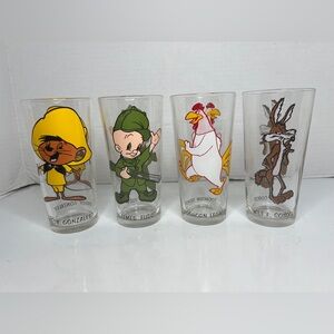 1973 Pepsi Looney Tunes glasses 12oz 6.25” Lot Of 4 NEW Fudd Speedy Wile Leghorn